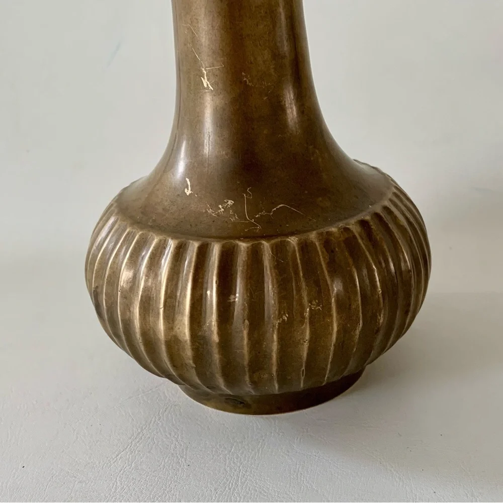 Vintage Solid Brass Tall & Thin Vase 11.5”